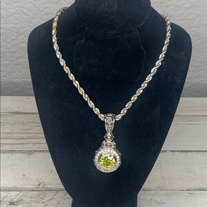 Bali Style Silver Green Gemstone Halo Pendant.